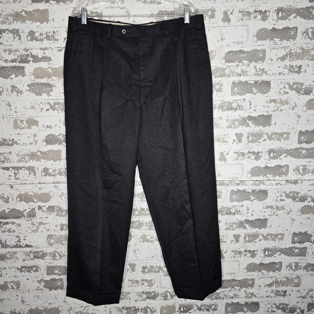 JB Britches Nordstrom Dress Pants Mens 35x27 Gray 100% Virgin Wool Trouser VTG